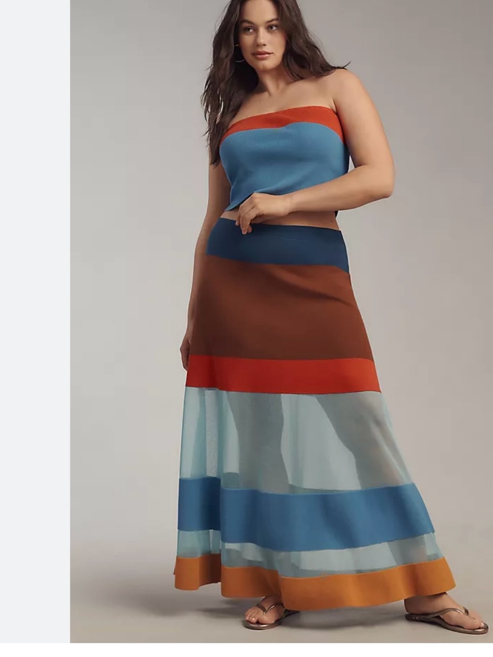 Maeve Colorblock Maxi Skirt in Blue, Rust & Brown - Picture 5 of 9